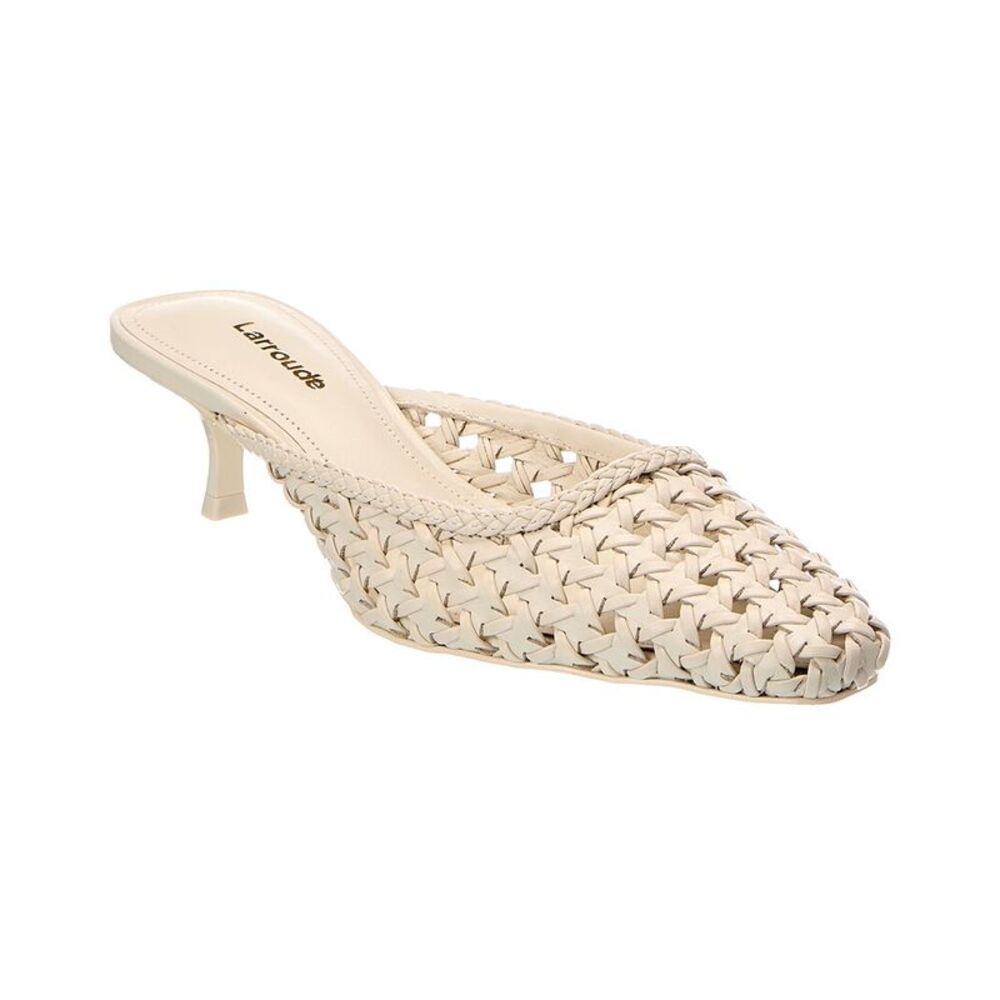 Larroude Amal Macrame Leather Mule, White